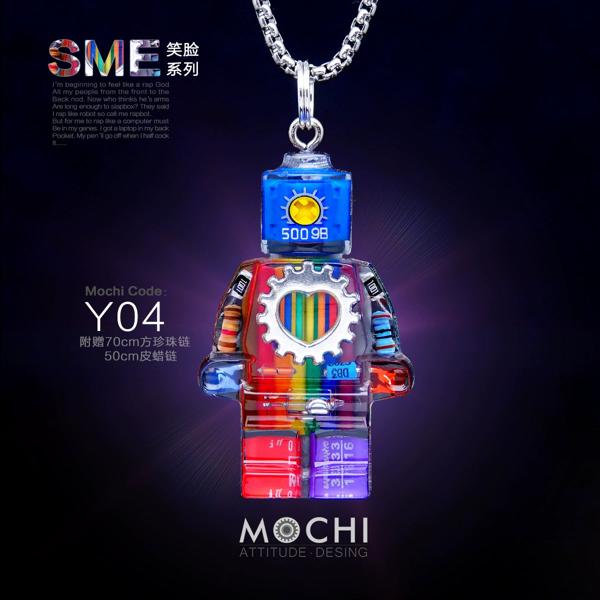 MOCHI steampunk robot pendant mechanical minifigure necklace