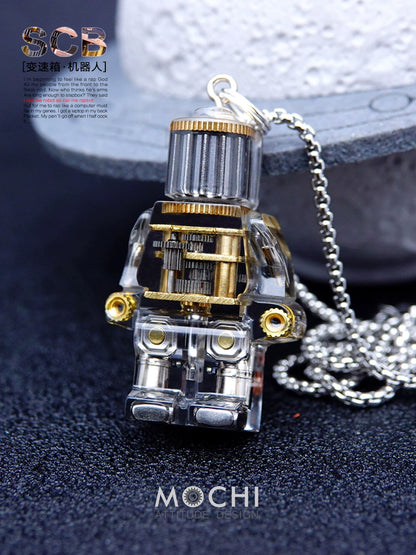 MOCHI steampunk robot pendant mechanical minifigure necklace