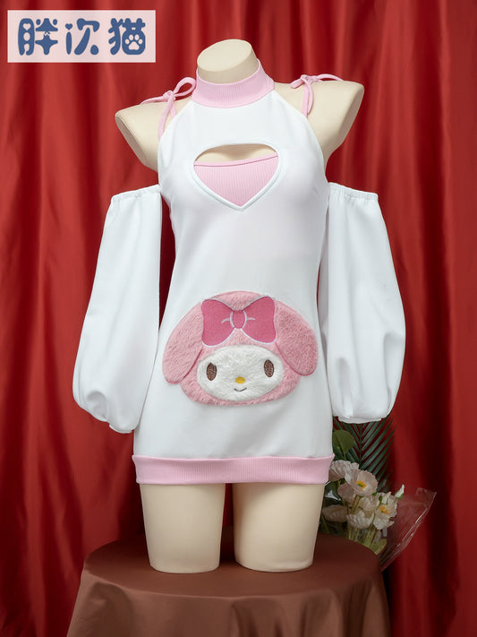 My Melody embroidered sweater, cute neck pajamas, hip pajamas, dresses, two-piece loungewear