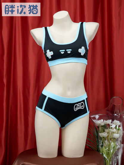 Console Controller style Swimming Suit Printed Ice Silk Sports Underwear Cute Pajamas Sexy Soft Girl Loungewear