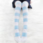 Pink cat paw striped knee socks, velvet print extended thigh socks 65cm