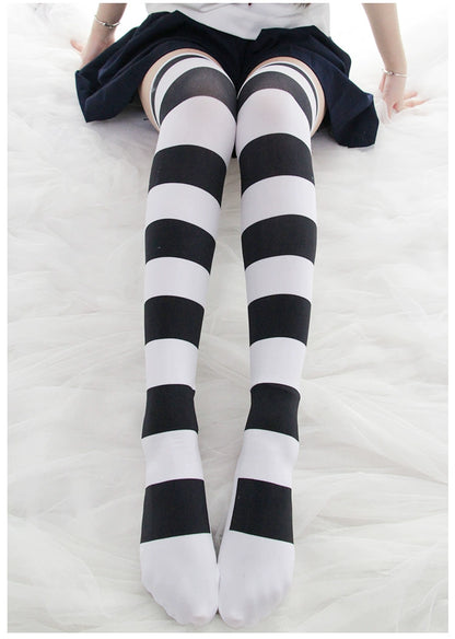 Pink cat paw striped knee socks, velvet print extended thigh socks 65cm