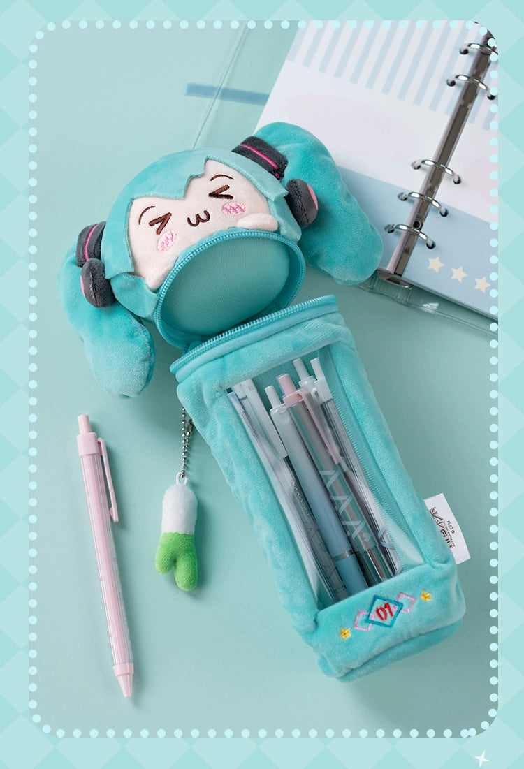 Moeyu Hatsune Miku Squinting Eyes Series Plush Pen Holder Cute, Plush Pen Case Stationery Box