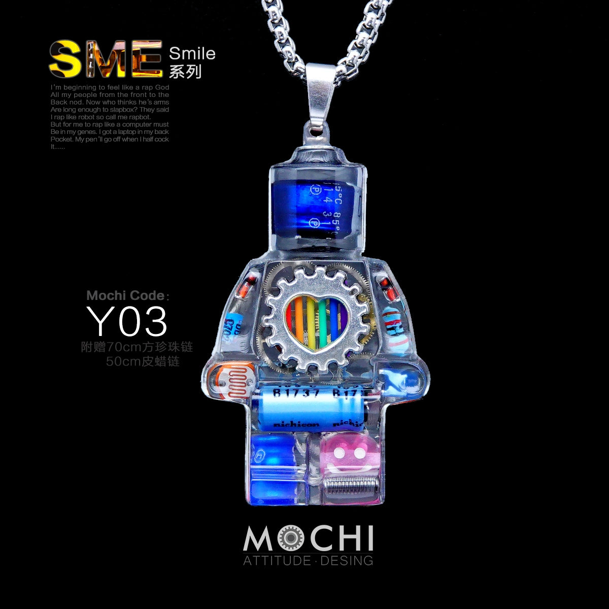 MOCHI steampunk robot pendant mechanical minifigure necklace