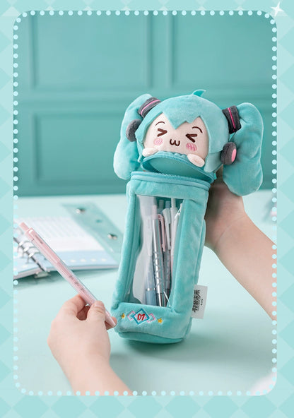 Moeyu Hatsune Miku Squinting Eyes Series Plush Pen Holder Cute, Plush Pen Case Stationery Box