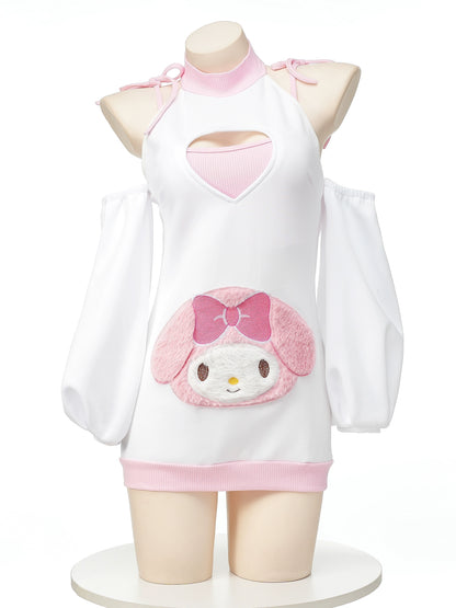 My Melody embroidered sweater, cute neck pajamas, hip pajamas, dresses, two-piece loungewear