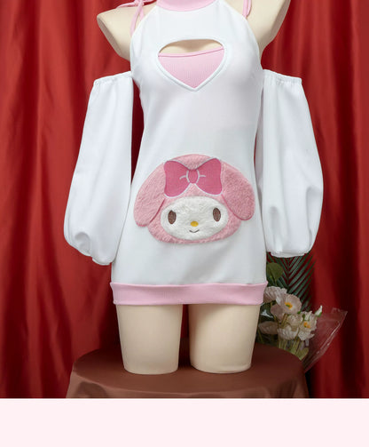 My Melody embroidered sweater, cute neck pajamas, hip pajamas, dresses, two-piece loungewear