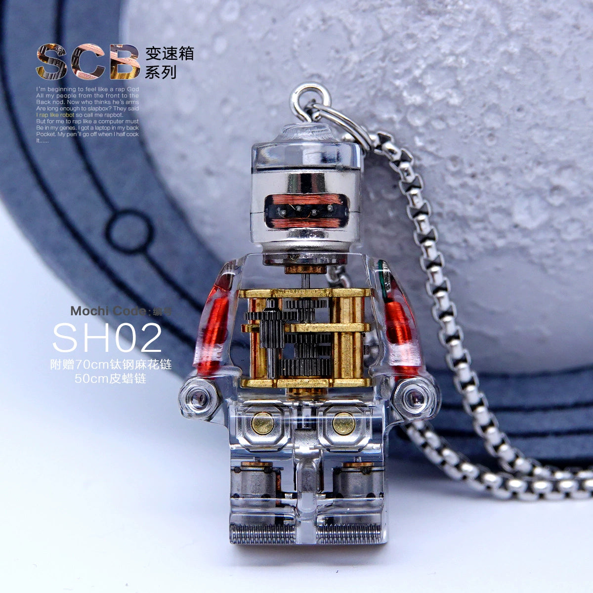 MOCHI steampunk robot pendant mechanical minifigure necklace